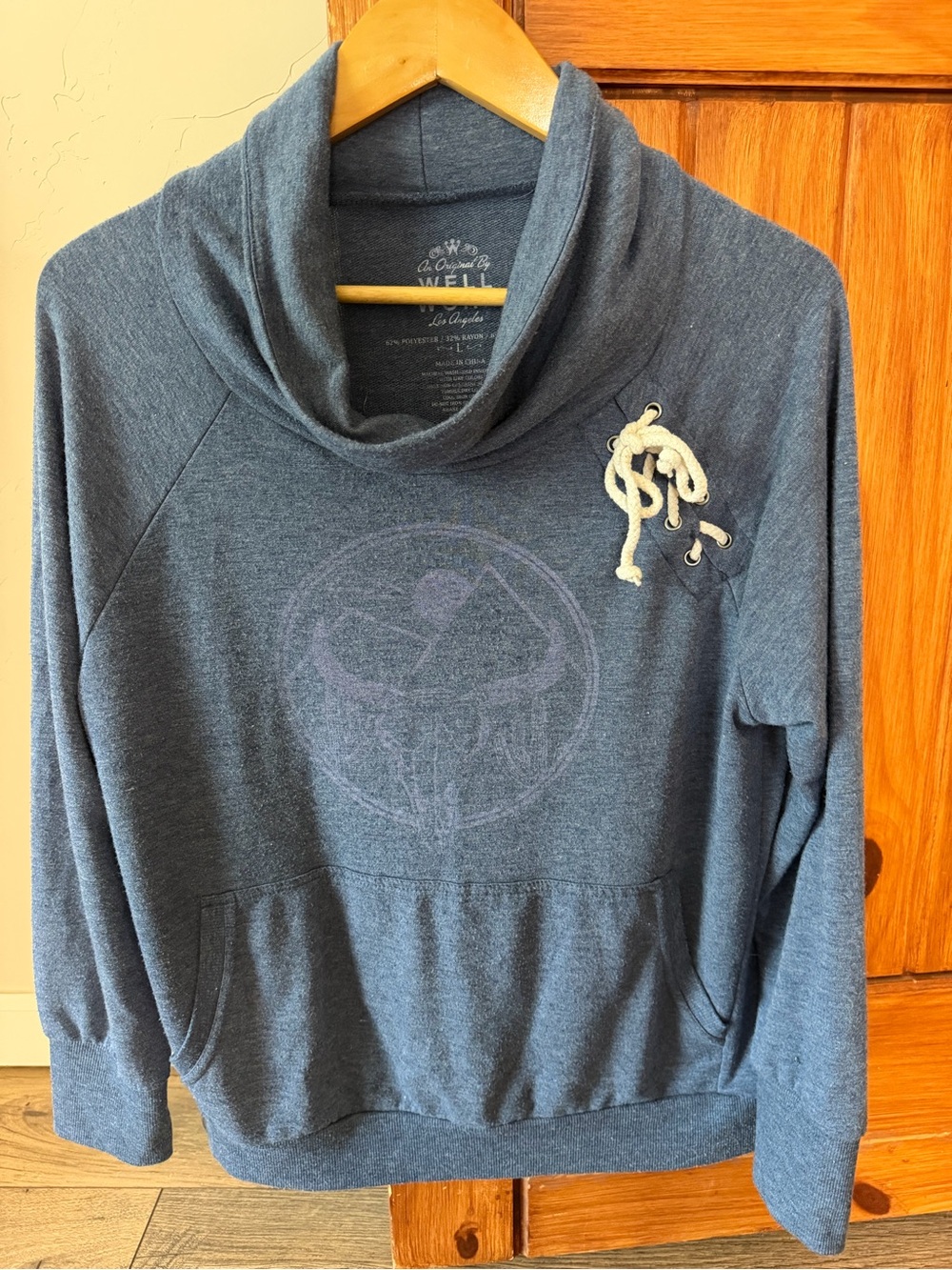 Well Worn Los Angeles Cowl Neck Sweatshirt - Size Large - Blue gray slate